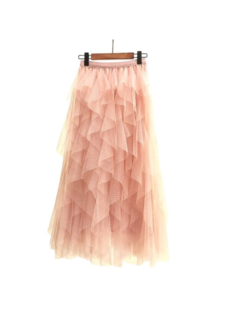 New Layered Blush Pink Tulle Maxi S/M Skirt With Elastic Waistband - Picture 2 of 6